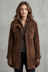 Women's Brown Longline Suede Coat