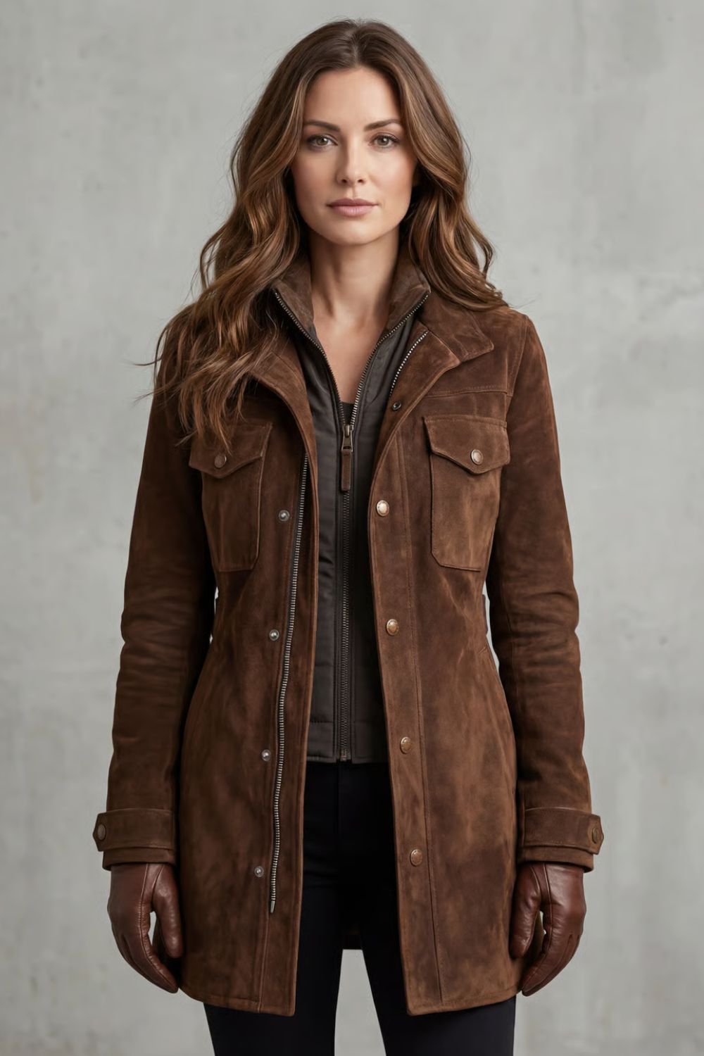 Women's Brown Longline Suede Coat