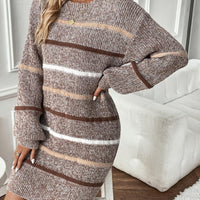Women's Striped Jumper Dress – Brown & Cream – Brown & Cream