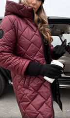 Women's Long Quilted Down Puffer Jacket with Hood – Red