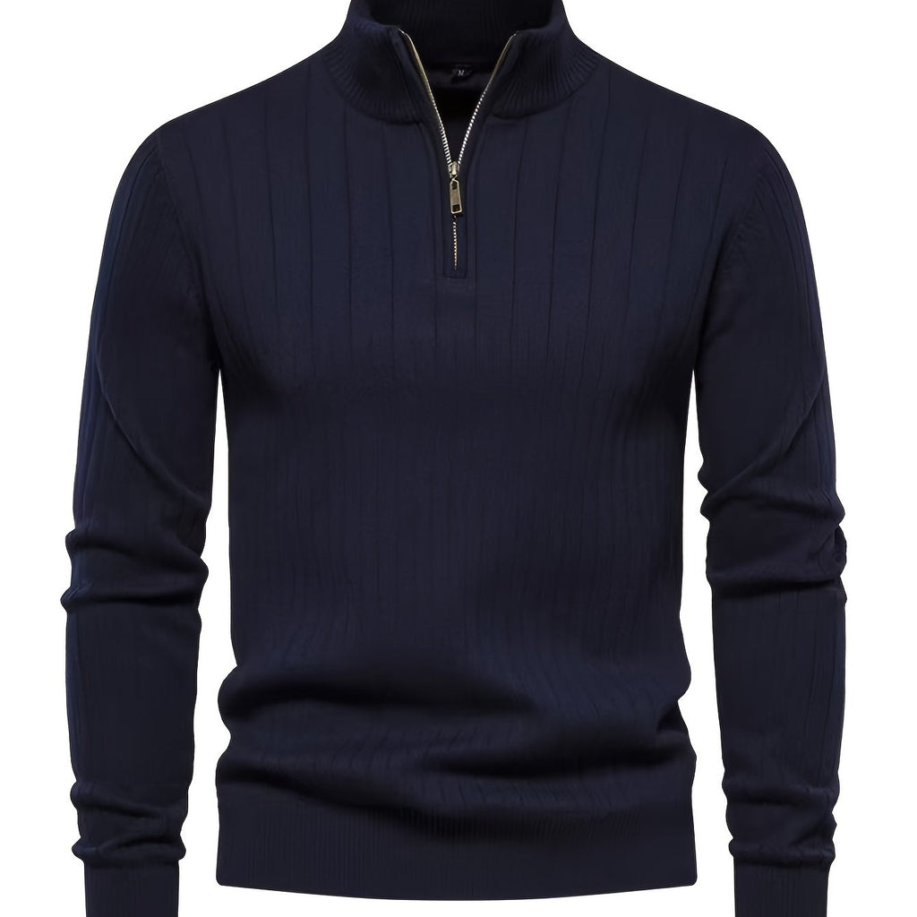 Men's Quarter-Zip Stand Collar Jumper – Navy