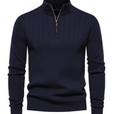 Men's Quarter-Zip Stand Collar Jumper – Navy