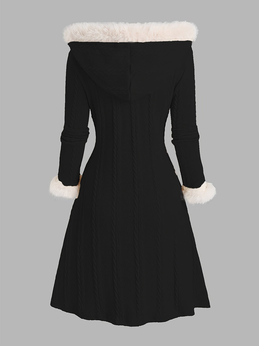 Women's Black Fur-Trimmed Hooded Longline Coat