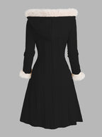 Women's Black Fur-Trimmed Hooded Longline Coat