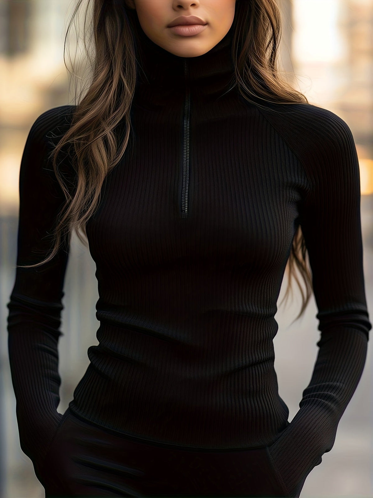 Women's Half-Zip High Neck Fitted Top