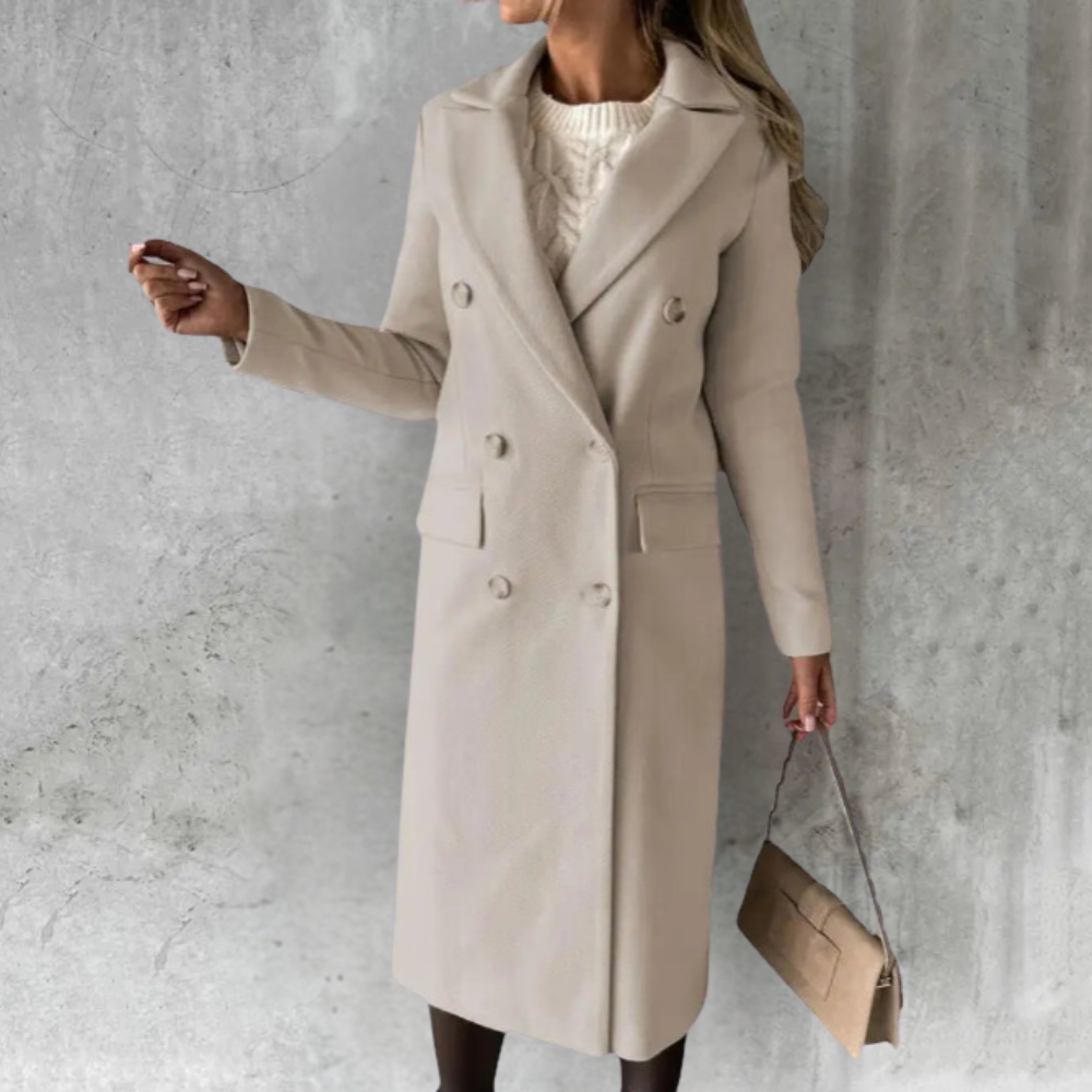 Women's Wool Trench Coat – Slim Fit, Office & Casual – Beige