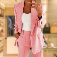 Women's Tailored Two-Piece Set – Office & Casual – Pink