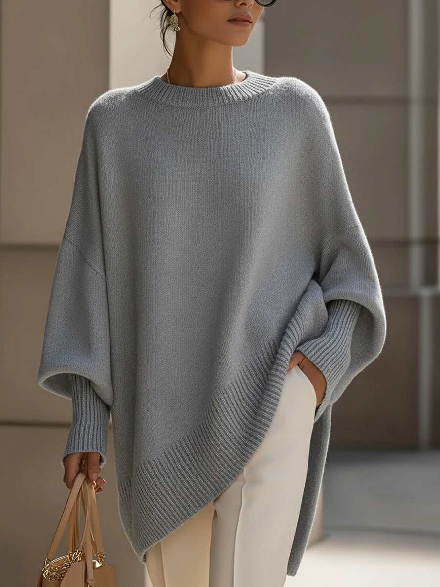 Women's Oversized Wool Jumper – Asymmetric Hem – Grey