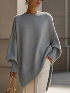 Women's Oversized Wool Jumper – Asymmetric Hem – Grey