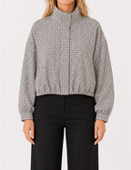 Ladies Casual Plaid Crop Jacket with Stand Collar – Everyday Wear, Stylish Layering