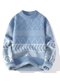 Men's Sky Blue Patterned Crew Neck Jumper