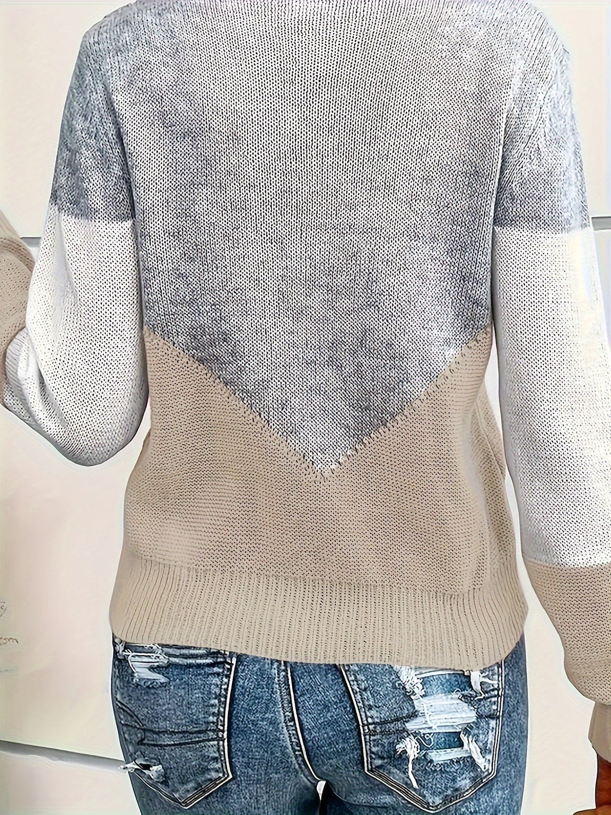 Women's V-Neck Colour Block Jumper