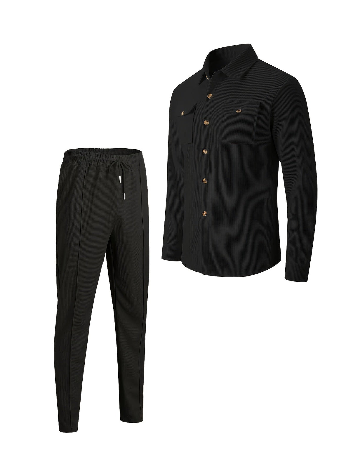 Men's Two-Piece Button-Front Set with Drawstring Trousers
