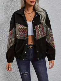 Women's Black Patchwork Lapel Jacket
