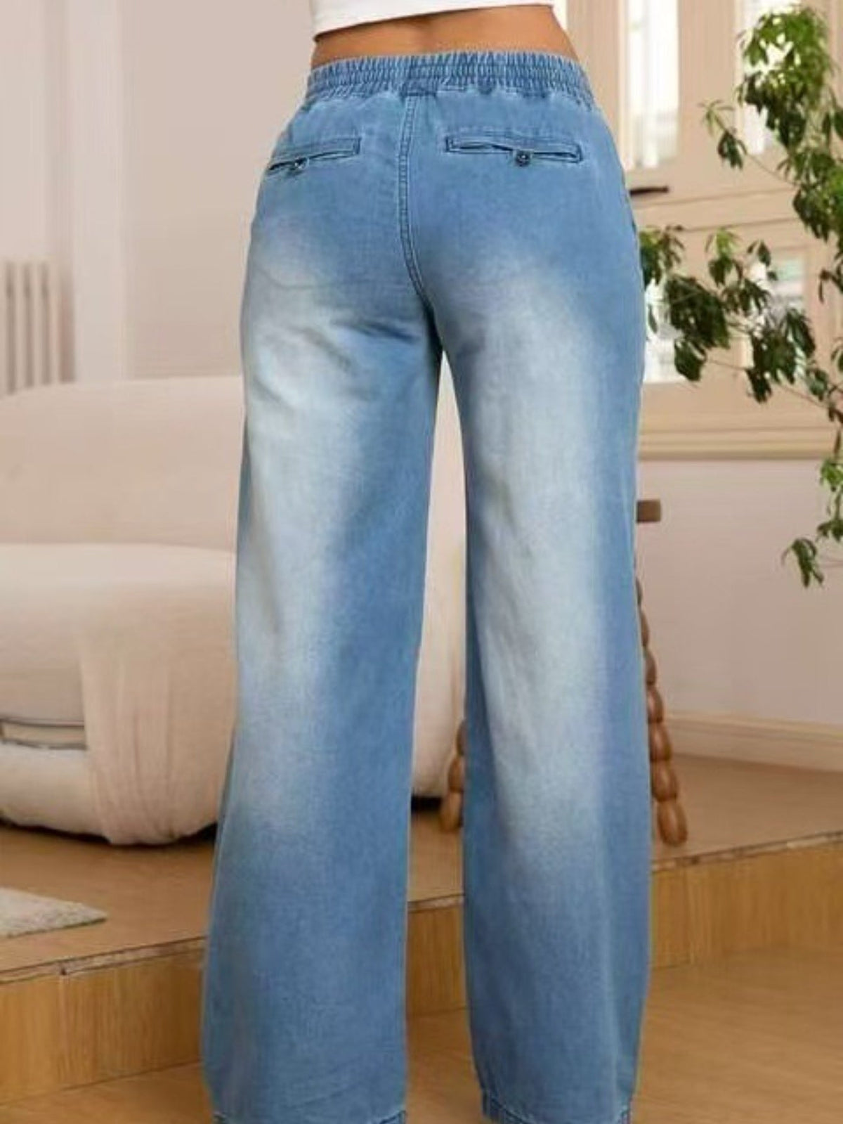 Women's Relaxed Wide-Leg Jeans with Drawstring