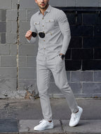 Men's Two-Piece Button-Front Set with Drawstring Trousers