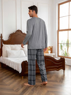 Men's Grey Plaid Lounge Set – Top & Trousers