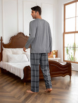Men's Grey Plaid Lounge Set – Top & Trousers