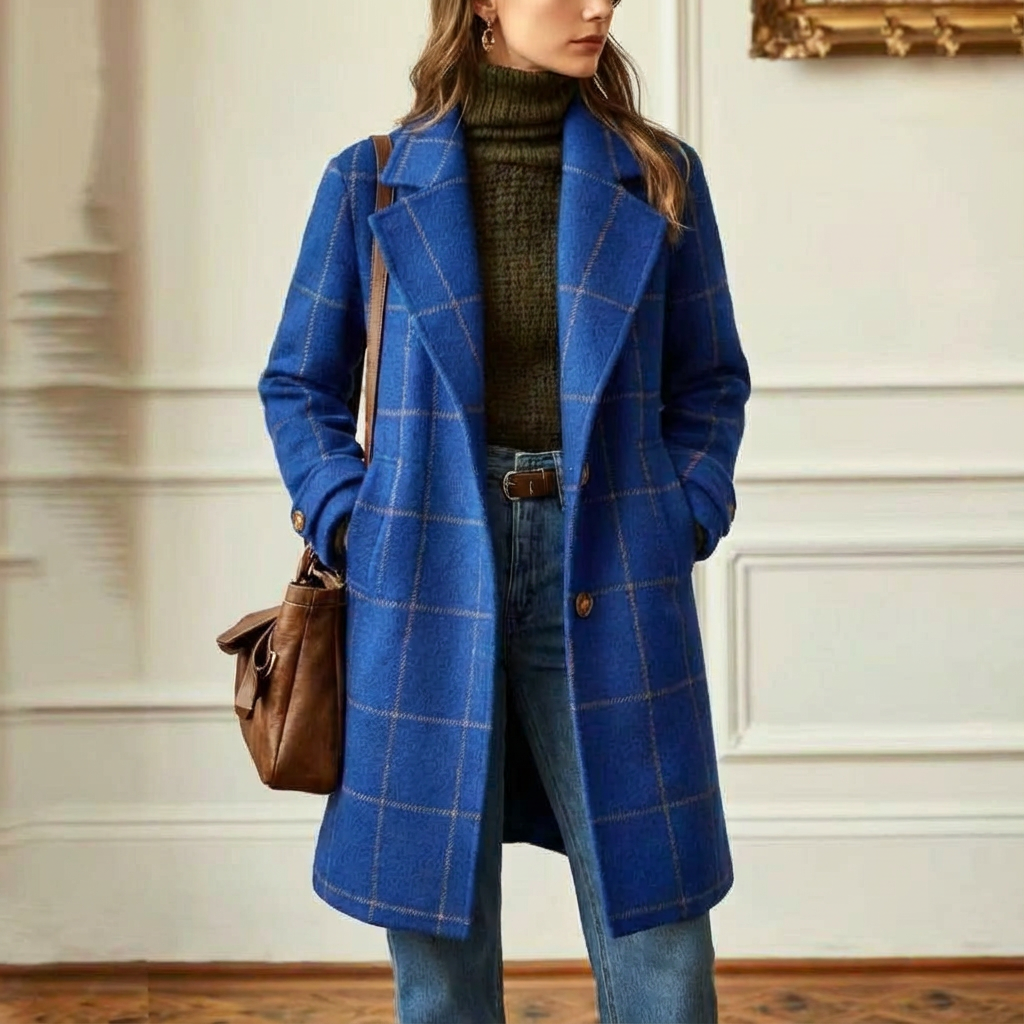 Women's Wool Blend Check Coat – Office & Casual