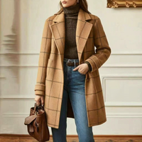 Women's Wool Blend Check Coat – Office & Casual – Camel