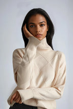 Women's Diamond Knit Roll Neck Jumper – Beige