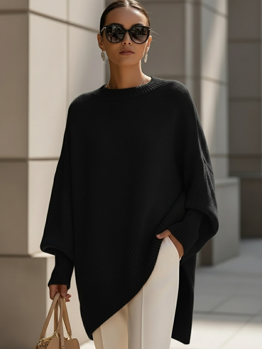 Women's Oversized Wool Jumper – Asymmetric Hem – Black