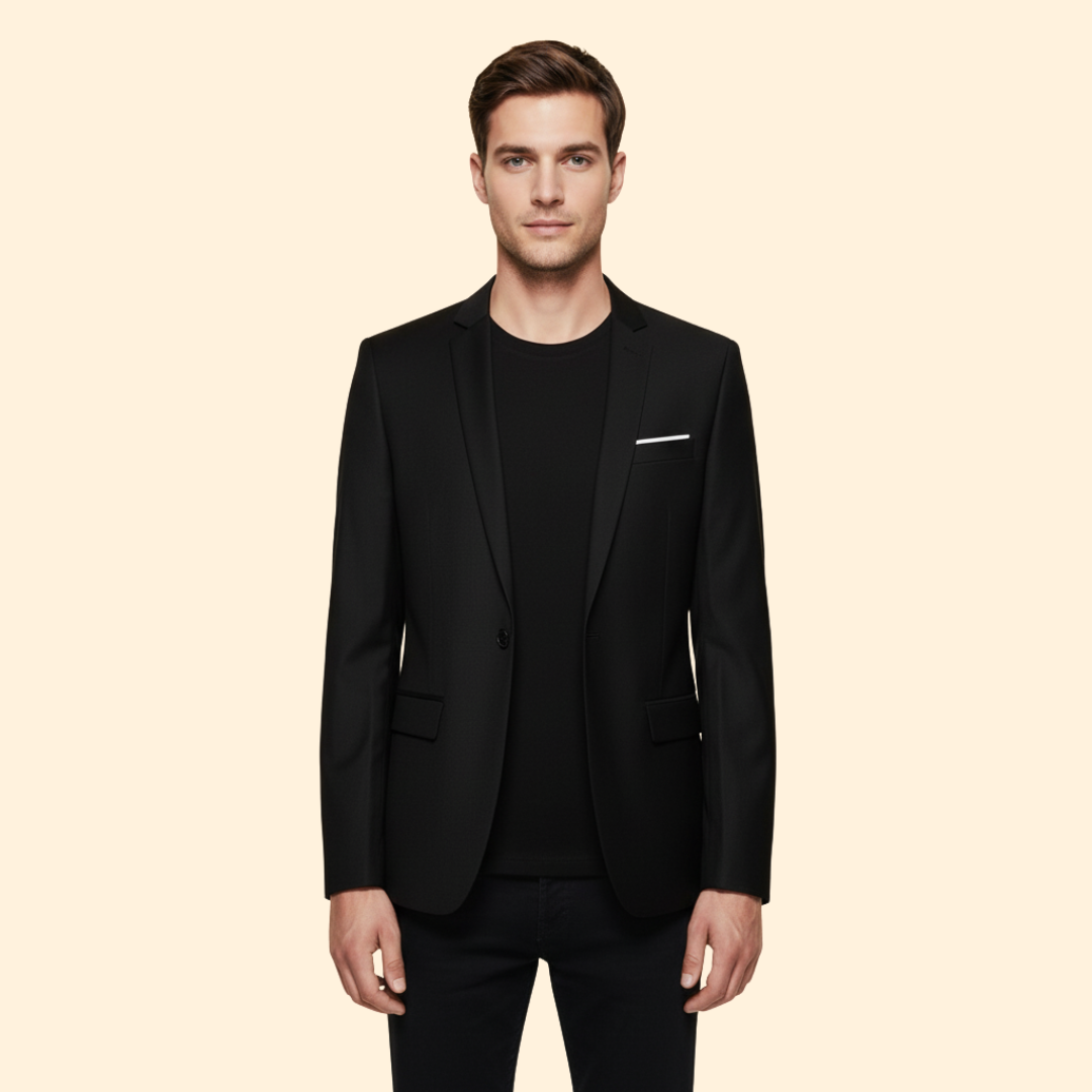 Men's Single-Button Lined Blazer – Office & Casual – Black