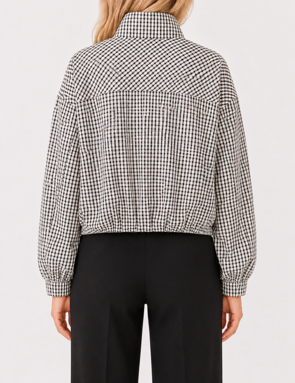 Ladies Casual Plaid Crop Jacket with Stand Collar – Everyday Wear, Stylish Layering