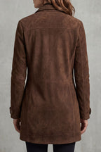 Women's Brown Longline Suede Coat