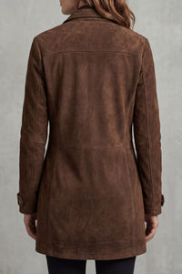 Women's Brown Longline Suede Coat