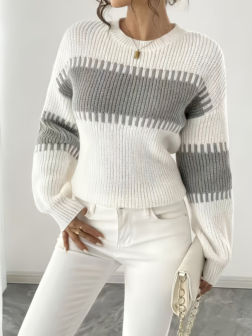 Women's Colour Block Striped Jumper – Drop Shoulder