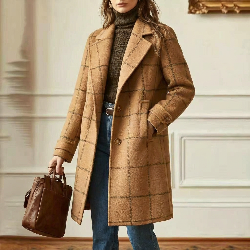 Women's Wool Blend Check Coat – Office & Casual