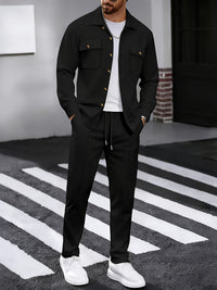 Men's Two-Piece Button-Front Set with Drawstring Trousers
