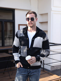 Men's Black & White Colour Block Cardigan