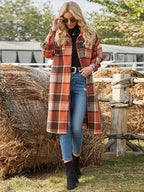 Women's Longline Plaid Coat – Relaxed Fit