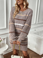 Women's Striped Jumper Dress – Brown & Cream