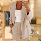 Women's Tailored Two-Piece Set – Office & Casual – Beige