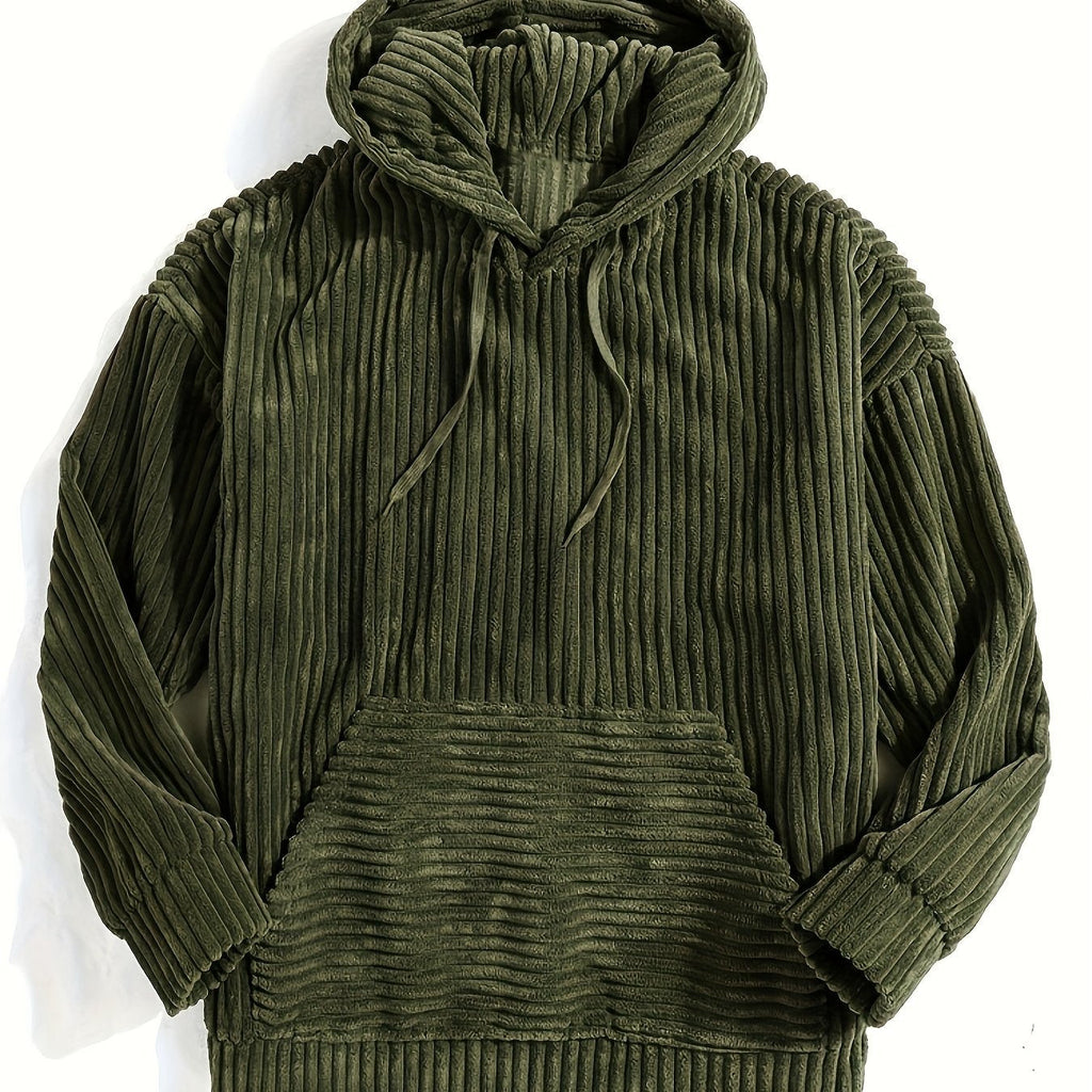 Unisex Ribbed Pullover Hoodie – Relaxed Fit – Olive Green