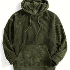 Unisex Ribbed Pullover Hoodie – Relaxed Fit – Olive Green