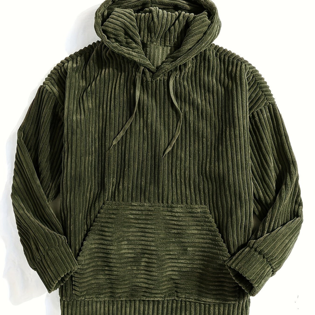 Unisex Ribbed Pullover Hoodie – Relaxed Fit – Olive Green