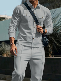 Men's Two-Piece Button-Front Set with Drawstring Trousers