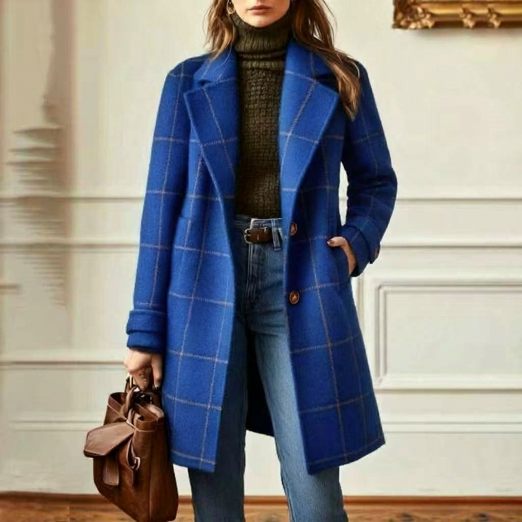 Women's Wool Blend Check Coat – Office & Casual