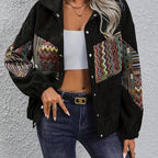 Women's Black Patchwork Lapel Jacket