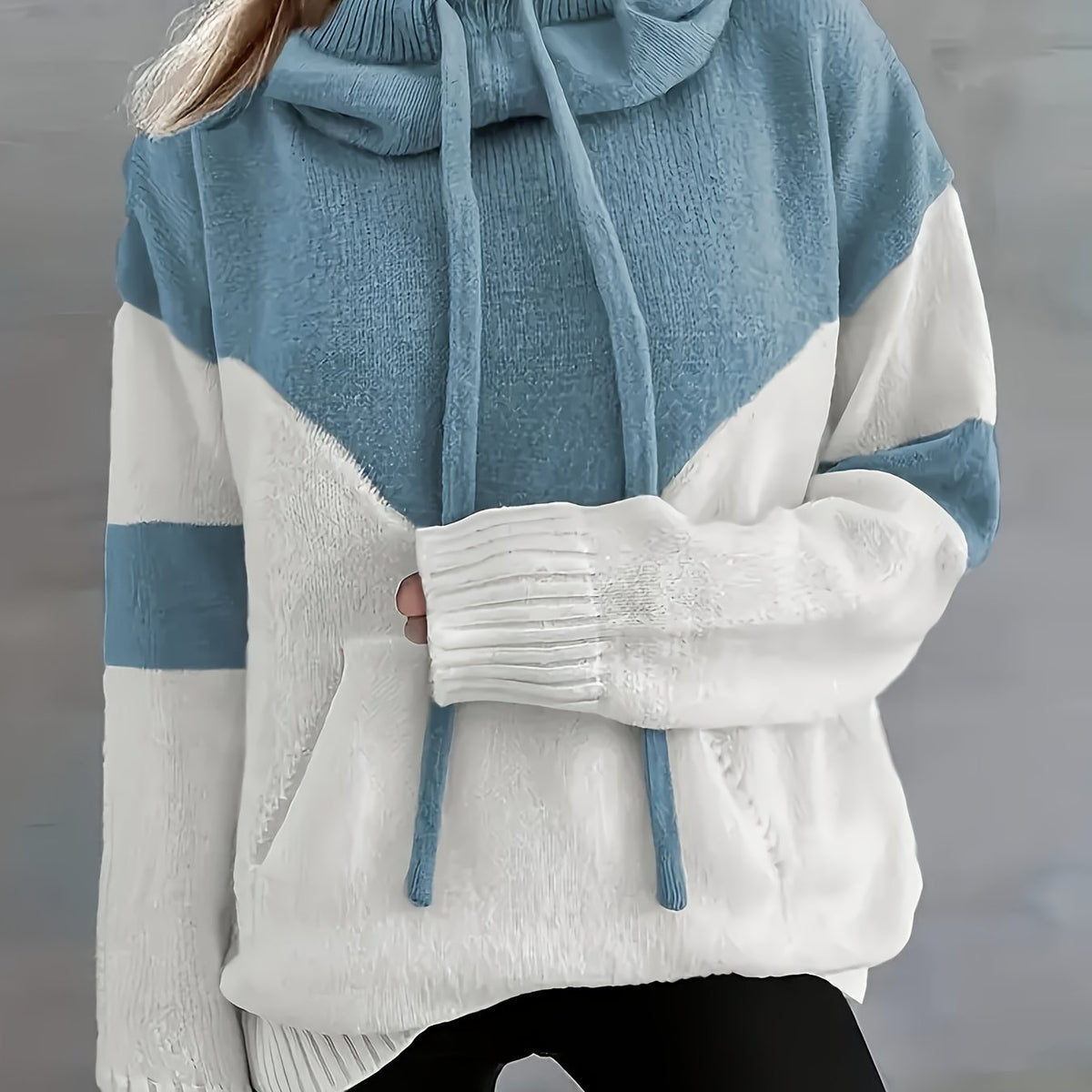 Women's Two-Tone Hooded Pullover – Peacock Blue