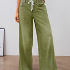 Women's High-Waisted Wide-Leg Stretch Trousers – Olive Green