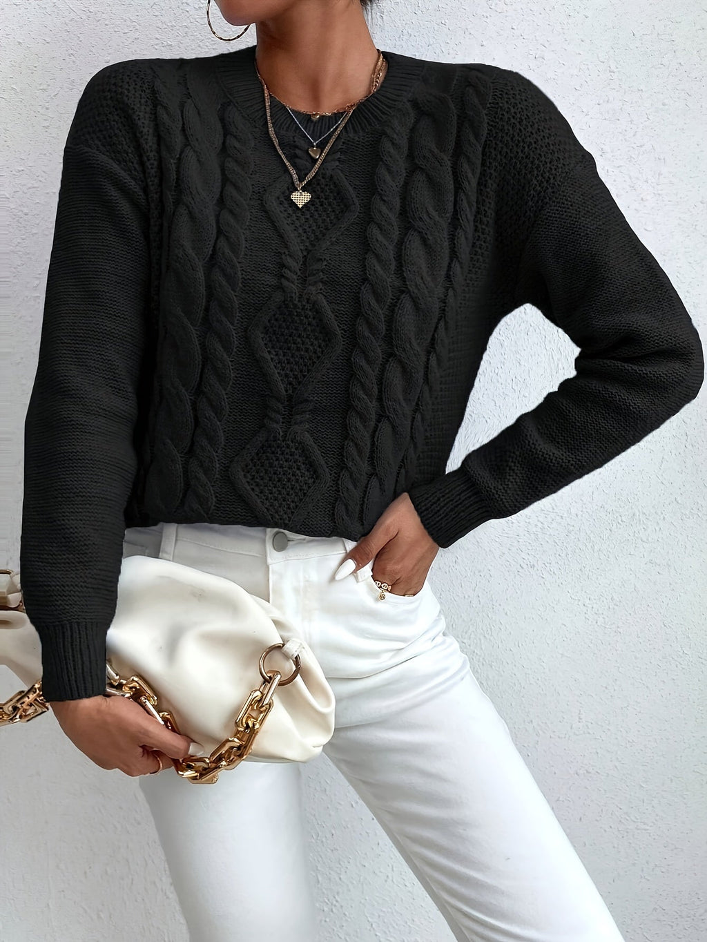 Women's Chunky Cable Knit Jumper – Drop Shoulder
