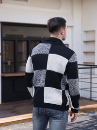 Men's Black & White Colour Block Cardigan