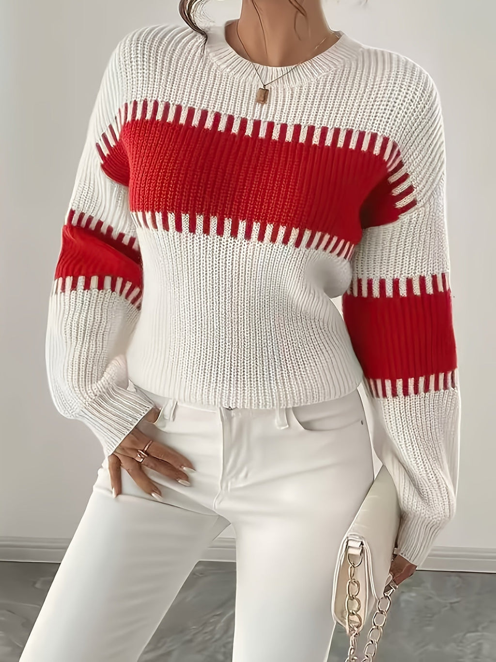 Women's Colour Block Striped Jumper – Drop Shoulder