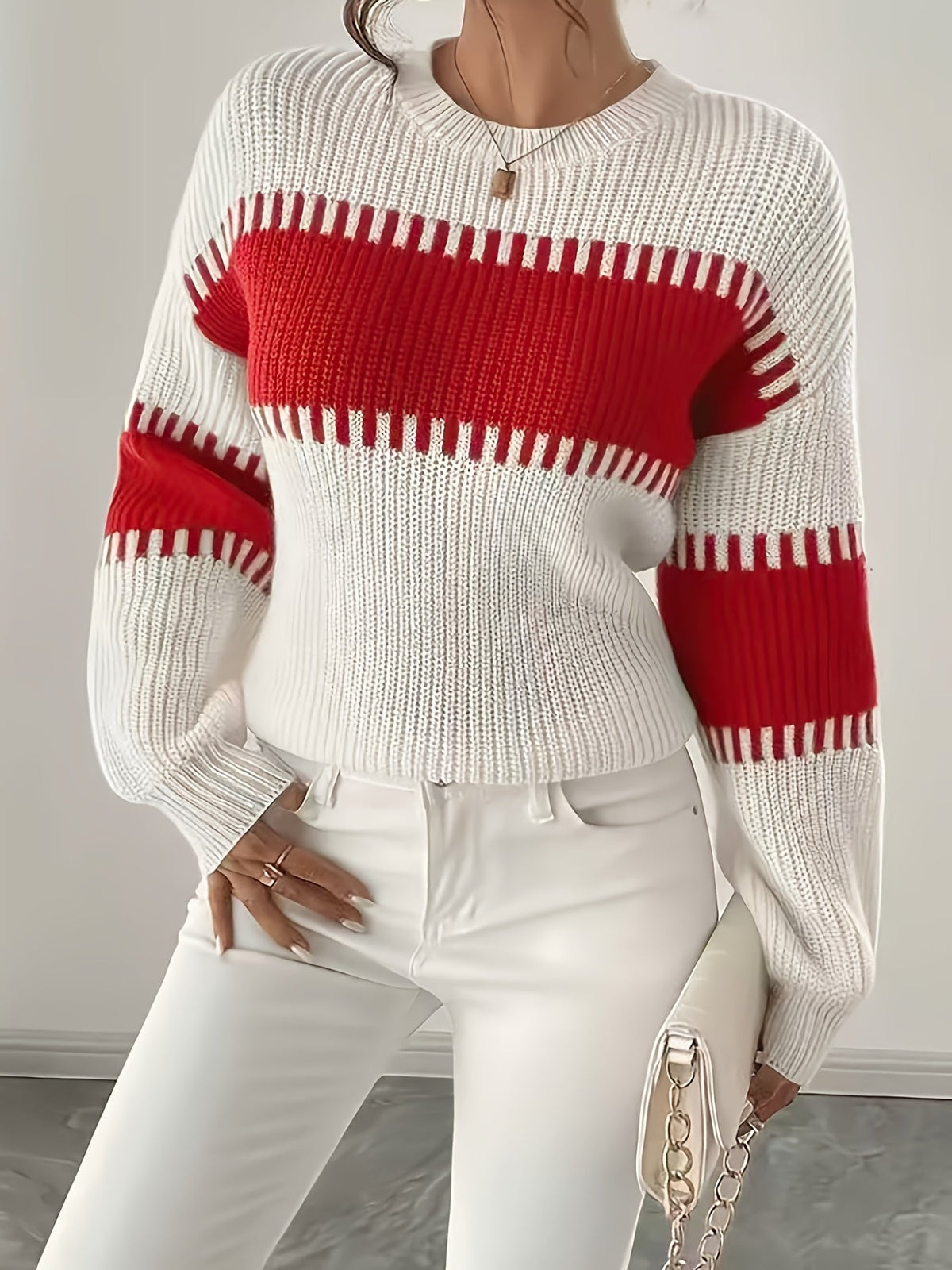 Women's Colour Block Striped Jumper – Drop Shoulder
