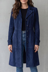 Women's Longline Vintage Suede-Finish Coat – Navy